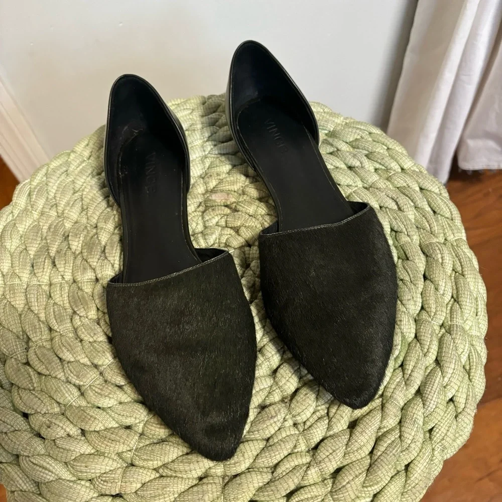 Vince Nina Forest Green Genuine Calf Hair/Leather D’Orsay Slip On Flats Size 8.5
